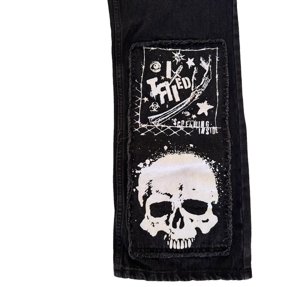 HOT‎ TOPIC Black Jeans Mens 28x31 Slow Decay Skulls Skater Goth Punk Wide Leg - Picture 6 of 11